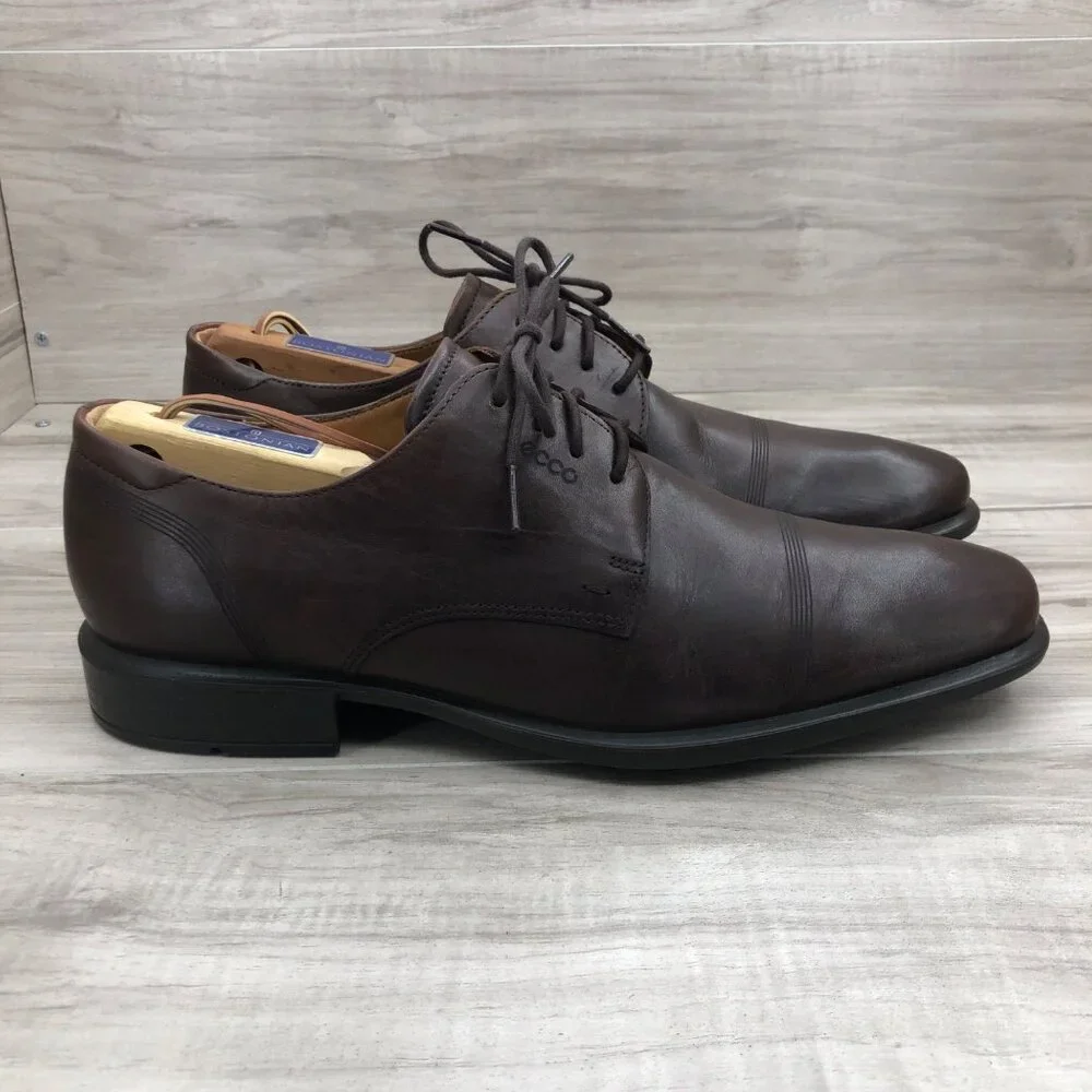 Ecco Dress Shoes Men's EU 44 Brown Leather Lace Up Derby Oxfords